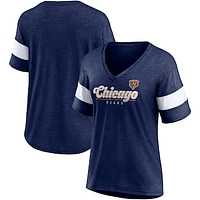 Women's Fanatics Heather Navy Chicago Bears Give It All Half-Sleeve Tri-Blend V-Neck T-Shirt