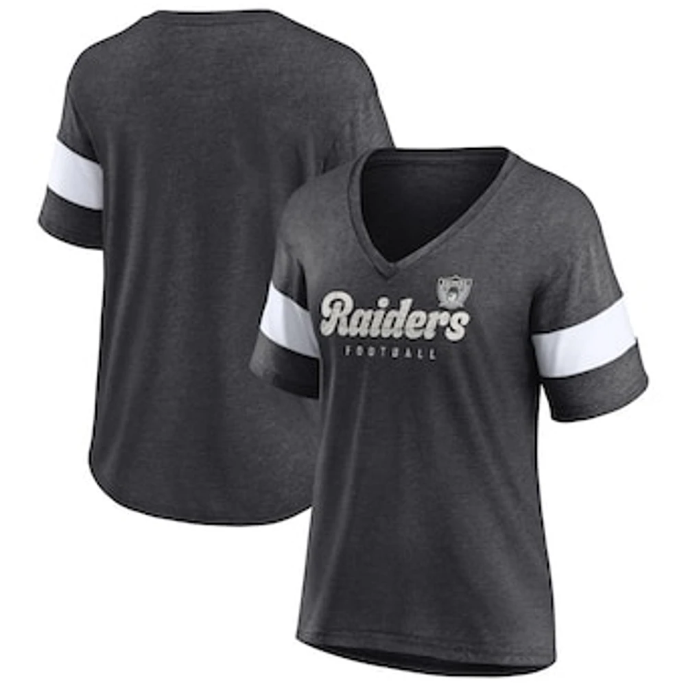 Women's Fanatics Heathered Charcoal Las Vegas Raiders Give It All Half-Sleeve V-Neck T-Shirt