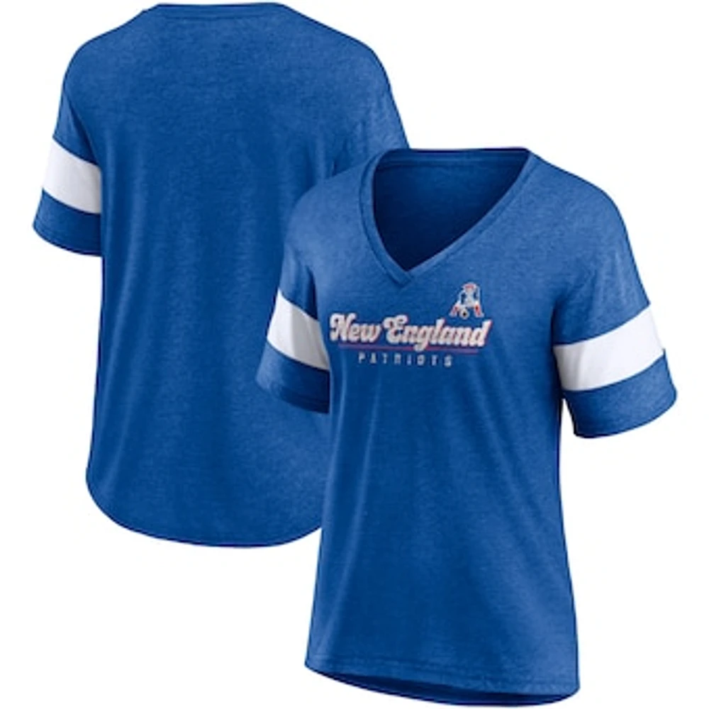 Women's Fanatics Heathered Royal New England Patriots Give It All Half-Sleeve V-Neck T-Shirt