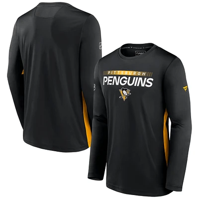 Men's Black Pittsburgh Penguins Authentic Pro Rink Performance Long Sleeve T-Shirt