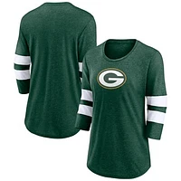 Women's Fanatics Heathered Green Bay Packers Primary Logo 3/4 Sleeve Scoop Neck T-Shirt