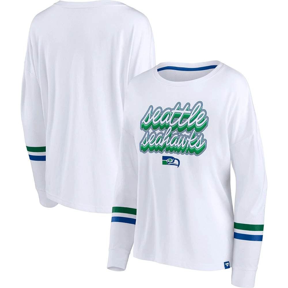 Women's Fanatics White Seattle Seahawks Retro Power Long Sleeve T-Shirt