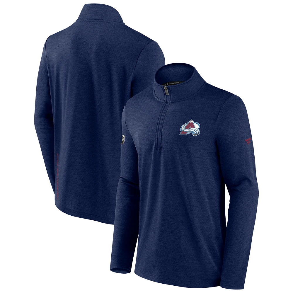 Men's Fanatics Heather Navy Colorado Avalanche Authentic Pro Rink Quarter-Zip Jacket