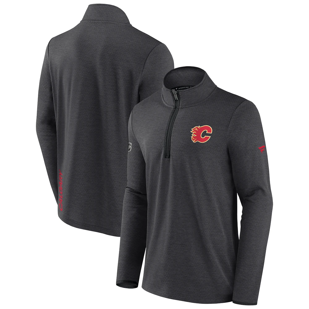 Men's Fanatics Heather Charcoal Calgary Flames Authentic Pro Rink Quarter-Zip Jacket