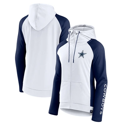 Women's Fanatics White/Navy Dallas Cowboys End Around Lightweight Raglan Full-Zip Hoodie Jacket