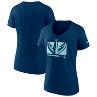 Women's Fanatics Deep Sea Blue Seattle Kraken Authentic Pro Core Collection Secondary Logo V-Neck T-Shirt