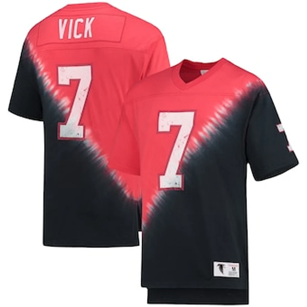 Men's Mitchell & Ness Michael Vick Black/Red Atlanta Falcons Retired Player Name Number Diagonal Tie-Dye V-Neck T-Shirt