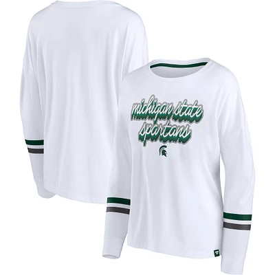 Women's Fanatics White Michigan State Spartans Retro Power Striped Long Sleeve T-Shirt