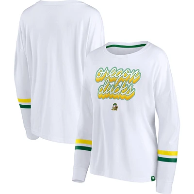 Women's Fanatics White Oregon Ducks Retro Power Striped Long Sleeve T-Shirt