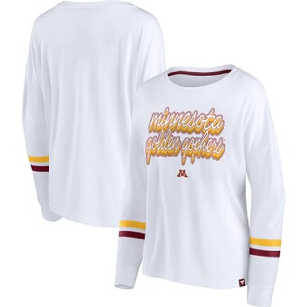 Women's Fanatics White Minnesota Golden Gophers Retro Power Striped Long Sleeve T-Shirt