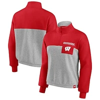 Women's Fanatics Red/Heathered Gray Wisconsin Badgers Sideline to Colorblock Quarter-Zip Jacket