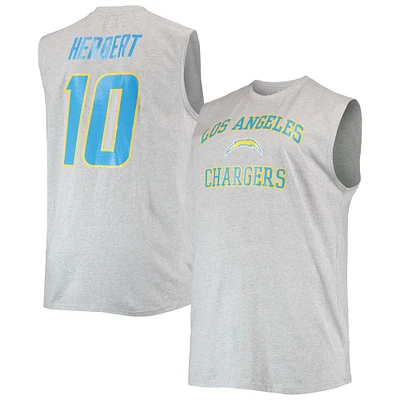 Men's Justin Herbert Heathered Gray Los Angeles Chargers Big & Tall Player Name & Number Muscle Tank Top