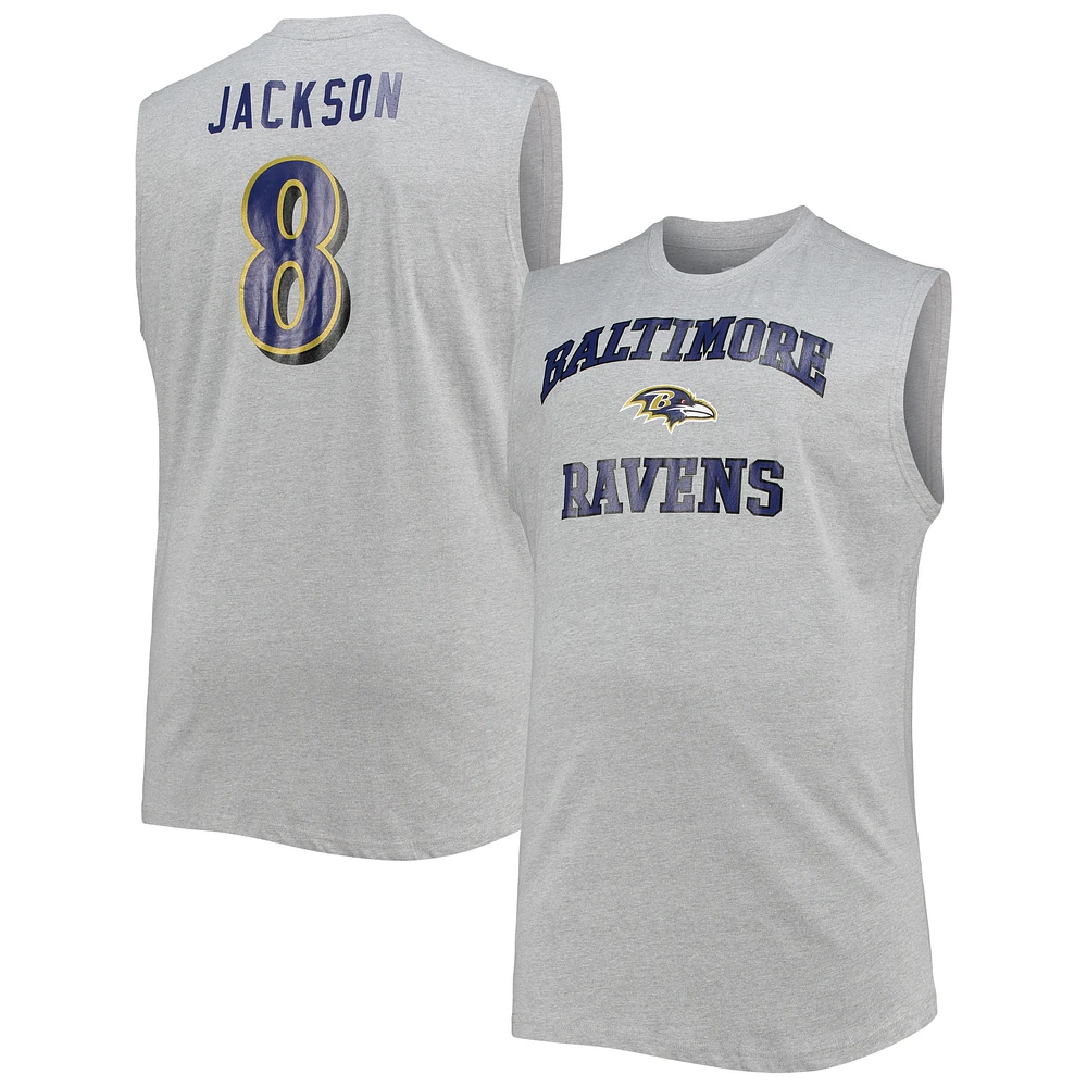 Men's Lamar Jackson Heathered Gray Baltimore Ravens Big & Tall Player Name Number Muscle Tank Top