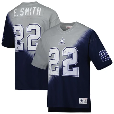 Men's Mitchell & Ness Emmitt Smith Navy/Gray Dallas Cowboys Retired Player Name Number Diagonal Tie-Dye V-Neck T-Shirt