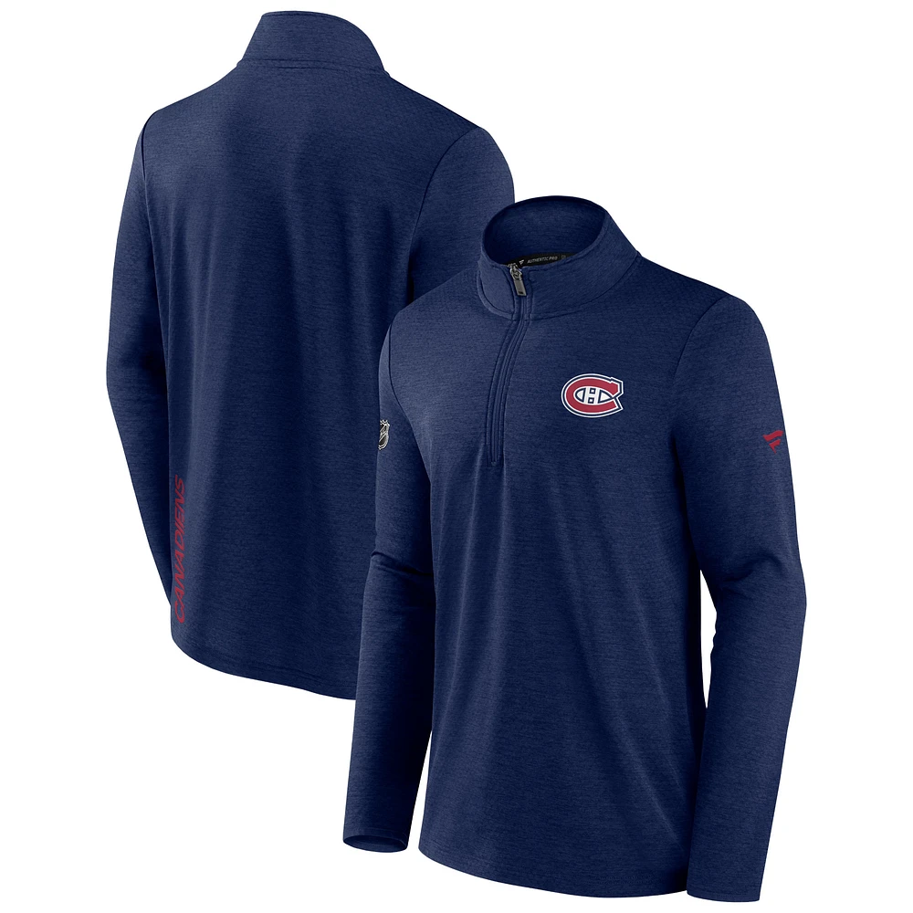 Men's Fanatics Heather Navy Montreal Canadiens 2022 Authentic Pro Fleece - Quarter-Zip Jacket