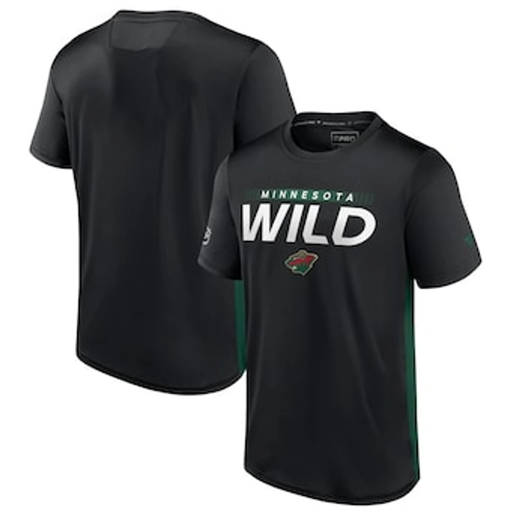 Men's Fanatics Black/Green Minnesota Wild Authentic Pro Rink Tech T-Shirt