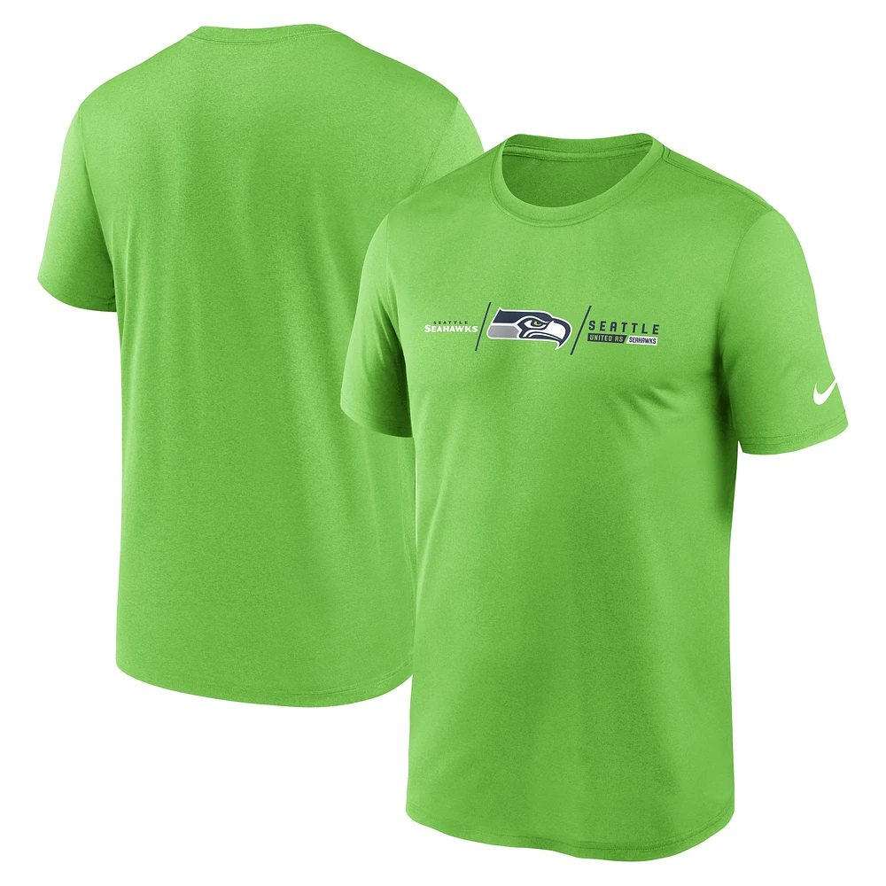 Men's Nike Neon Green Seattle Seahawks Horizontal Lockup Legend Performance T-Shirt