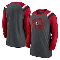 Men's Nike Heathered Charcoal/Red Atlanta Falcons Tri-Blend Raglan Athletic Long Sleeve Fashion T-Shirt