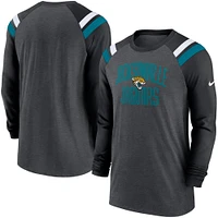 Men's Nike Heathered Charcoal/Black Jacksonville Jaguars Tri-Blend Raglan Athletic Long Sleeve Fashion T-Shirt