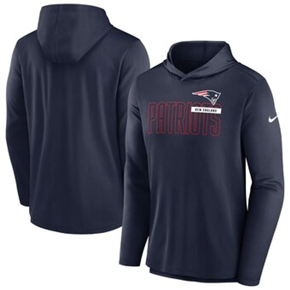 Men's Nike Navy New England Patriots Lightweight Performance Hooded Long Sleeve T-Shirt