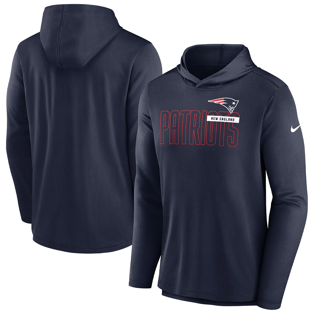 Men's Nike Navy New England Patriots Lightweight Performance Hooded Long Sleeve T-Shirt