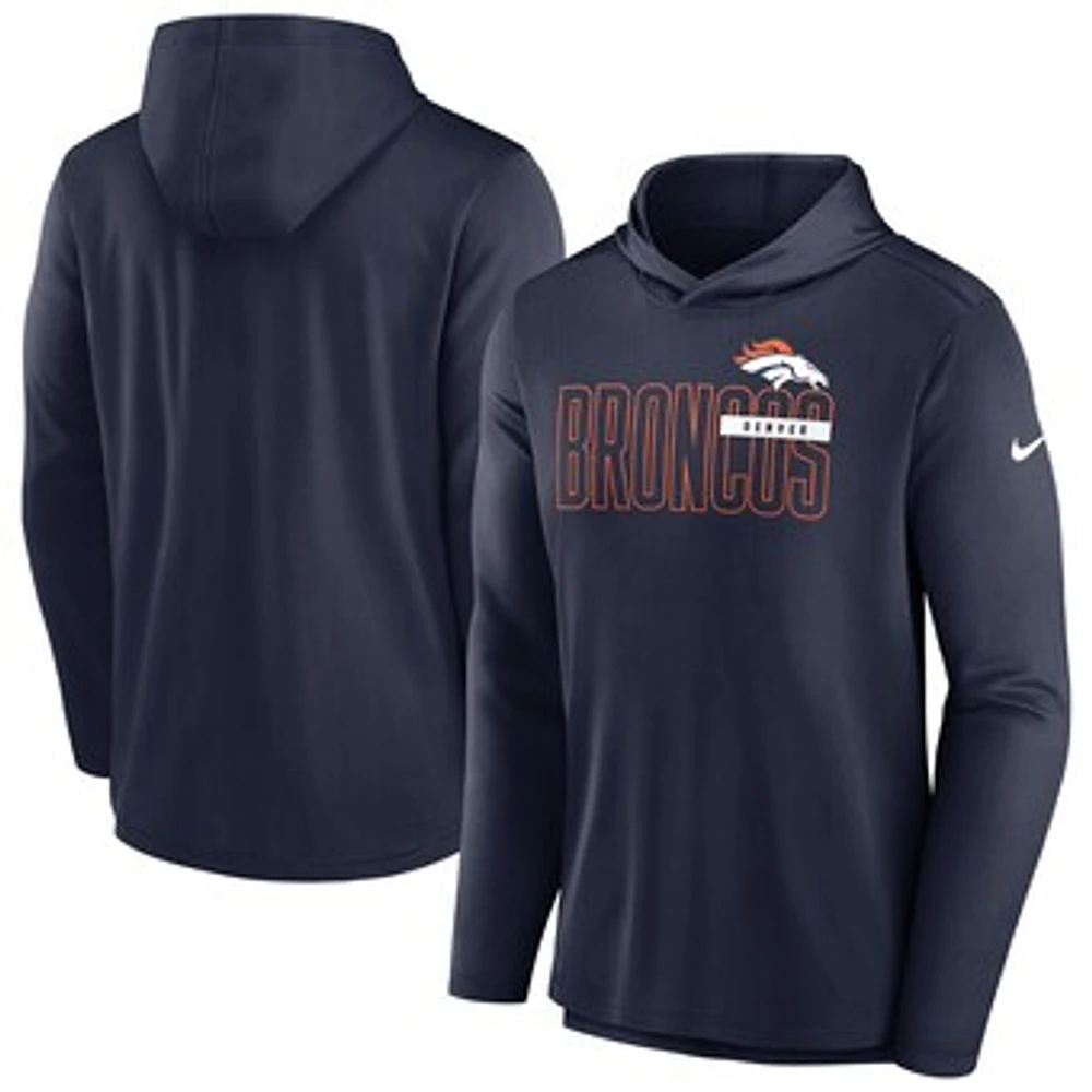 Men's Nike Navy Denver Broncos Lightweight Performance Hooded Long Sleeve T-Shirt