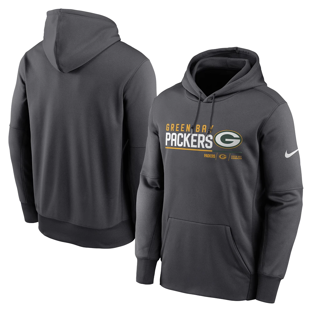 Men's Nike Anthracite Green Bay Packers Prime Logo Name Split Pullover Hoodie