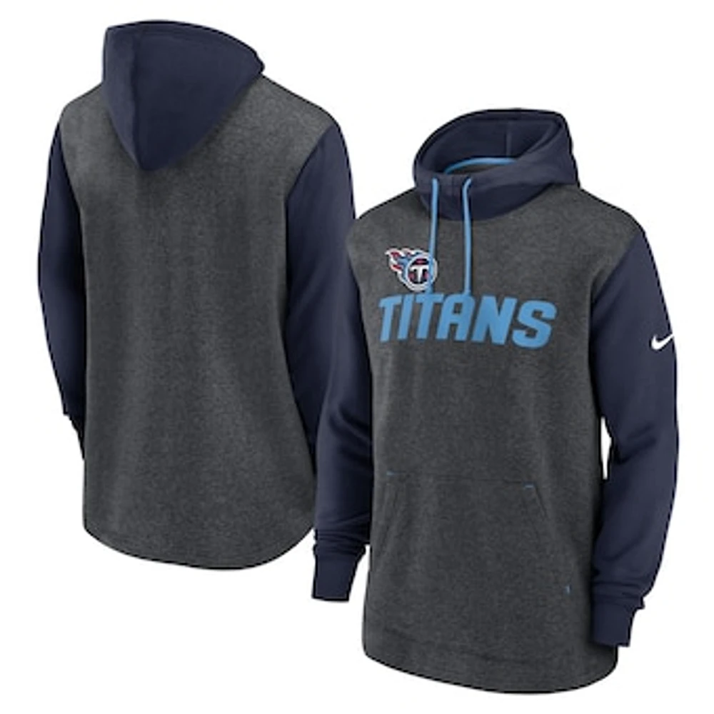 Men's Nike Heathered Charcoal/Navy Tennessee Titans Surrey Legacy Pullover Hoodie