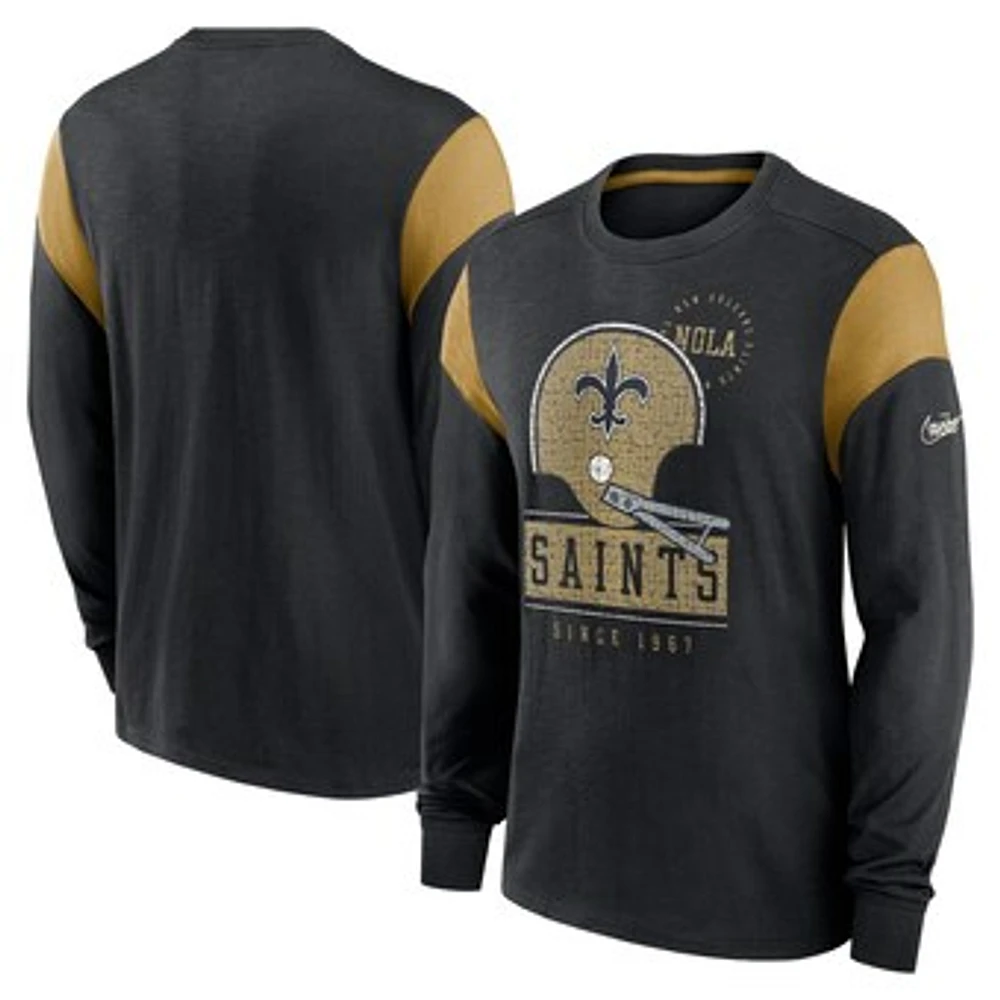 Men's Nike Heather Black New Orleans Saints Rewind Playback Helmet Long Sleeve T-Shirt