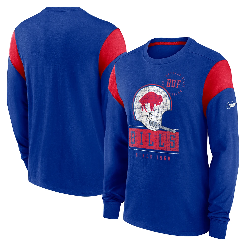 Men's Nike Heather Royal Buffalo Bills Rewind Playback Helmet Long Sleeve T-Shirt