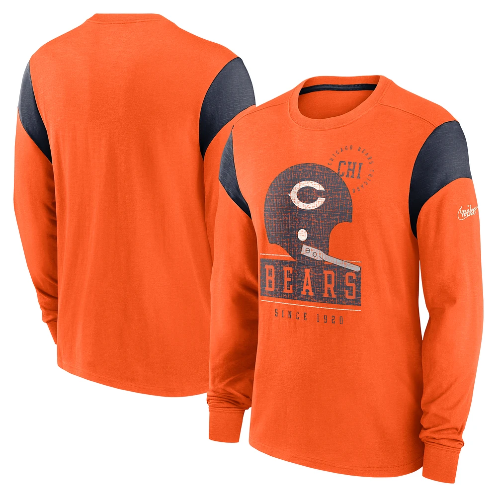 Men's Nike Heather Orange Chicago Bears Rewind Playback Helmet Long Sleeve T-Shirt