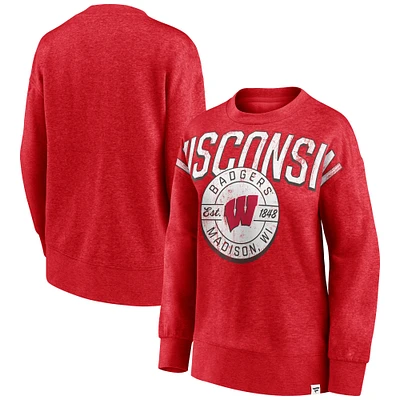 Women's Fanatics Heathered Red Wisconsin Badgers Jump Distribution Pullover Sweatshirt