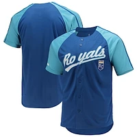 Men's Stitches Royal Kansas City Royals Button-Down Raglan Replica Jersey