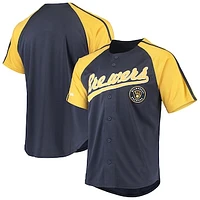 Men's Stitches Navy Milwaukee Brewers Button-Down Raglan Replica Jersey