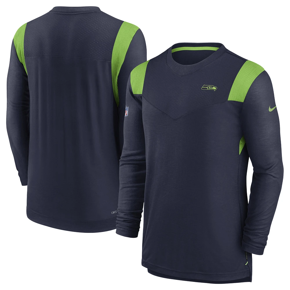 Men's Nike College Navy Seattle Seahawks Sideline Tonal Logo Performance Player Long Sleeve T-Shirt