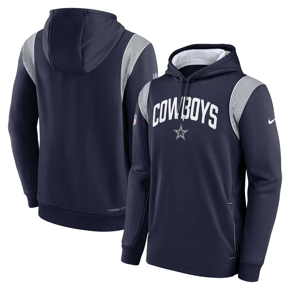 Men's Nike Navy Dallas Cowboys Sideline Athletic Stack Performance Pullover Hoodie