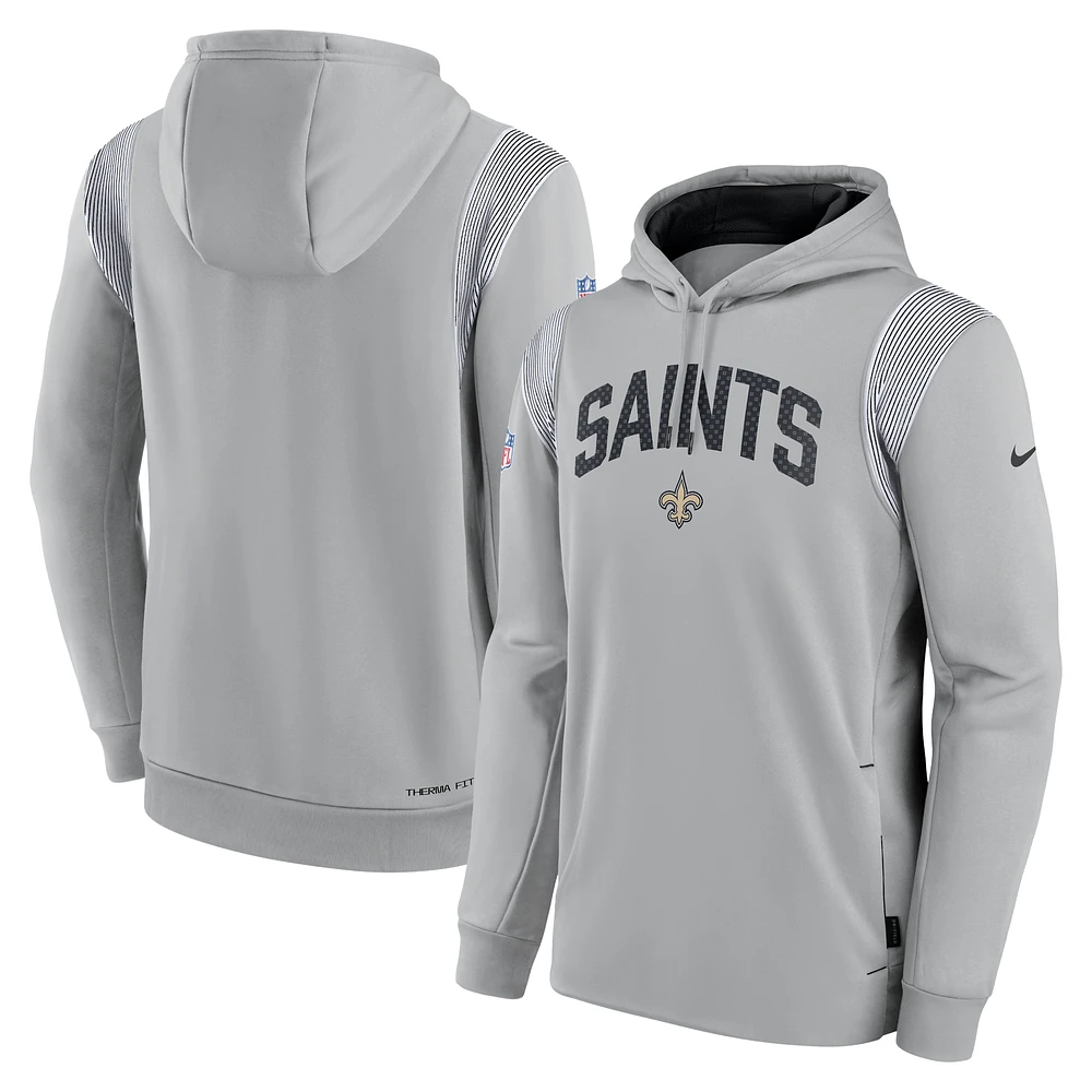 Men's Nike Gray New Orleans Saints Sideline Athletic Stack Performance Pullover Hoodie