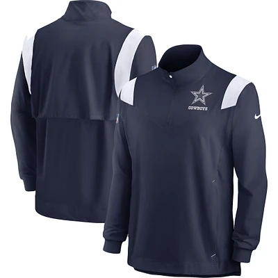 Men's Nike Navy Dallas Cowboys Sideline Coach Chevron Lockup Quarter-Zip Long Sleeve Top