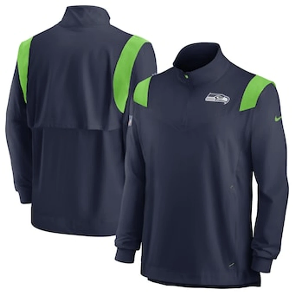 Men's Nike College Navy Seattle Seahawks Sideline Coach Chevron Lockup Quarter-Zip Long Sleeve Top