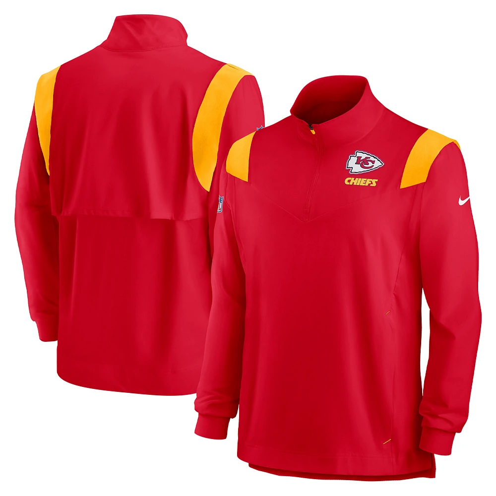 Men's Nike Red Kansas City Chiefs Sideline Coach Chevron Lockup Quarter-Zip Long Sleeve Top