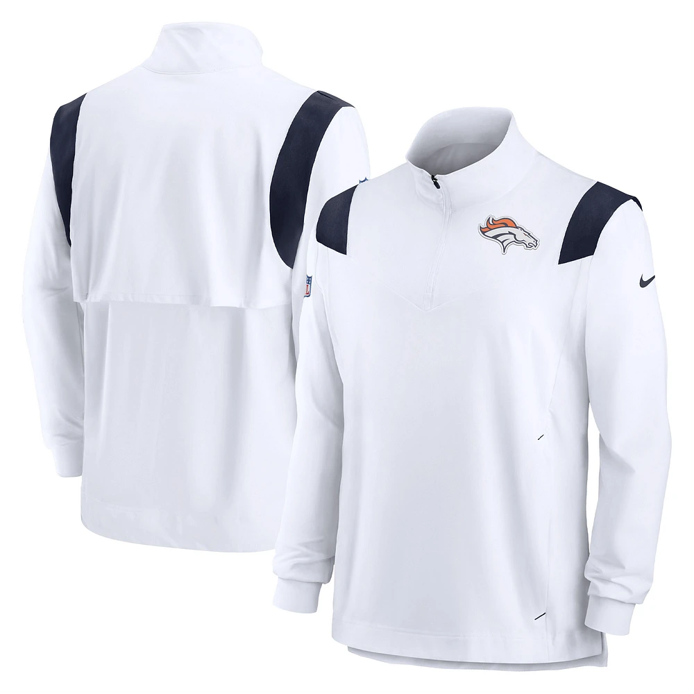 Men's Nike White Denver Broncos Sideline Coaches Chevron Lockup Quarter-Zip Top