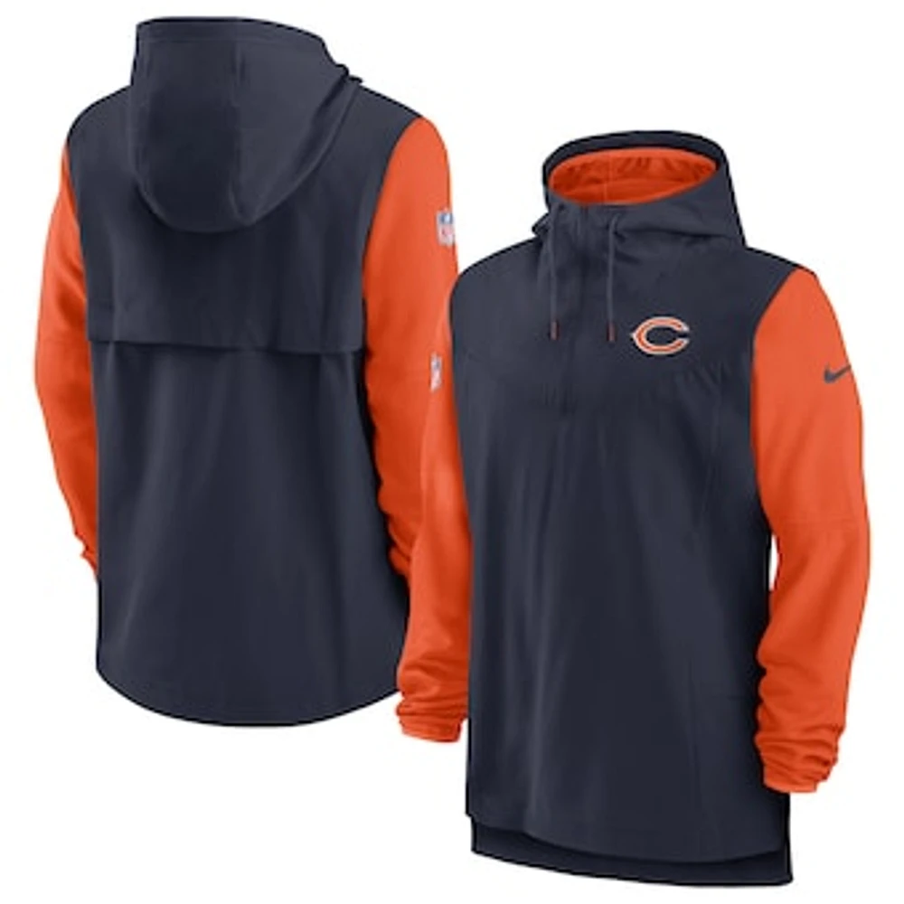 Men's Nike Navy/Orange Chicago Bears Sideline Player Quarter-Zip Hoodie