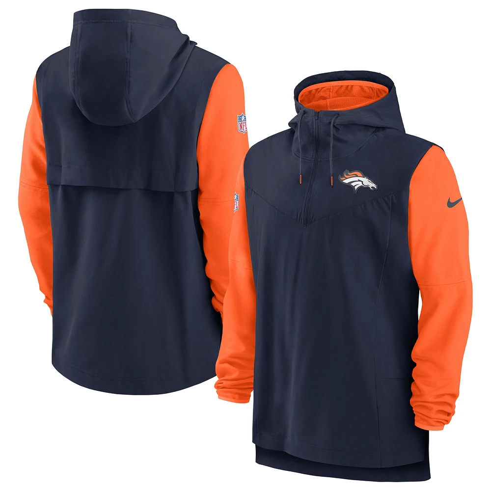 Men's Nike Navy/Orange Denver Broncos Sideline Player Quarter-Zip Hoodie