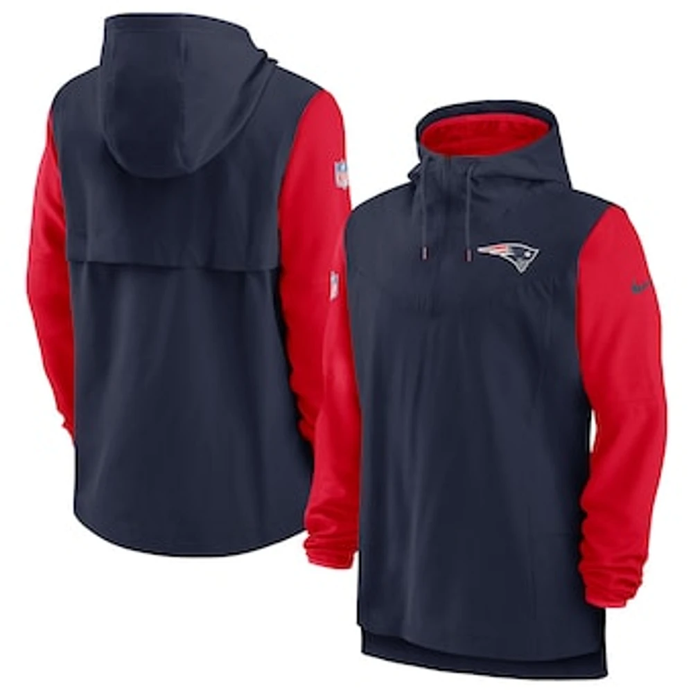 Men's Nike Navy/Red New England Patriots Sideline Player Quarter-Zip Hoodie