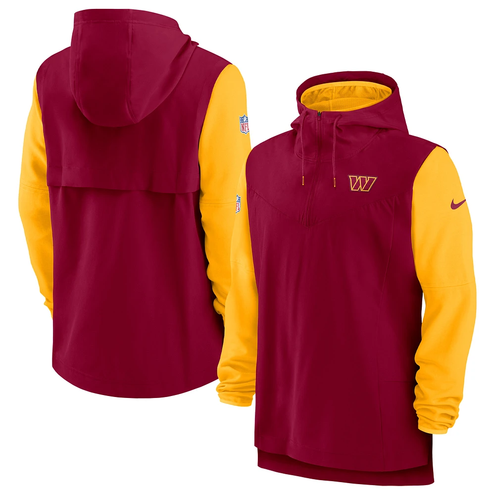 Men's Nike Burgundy/Gold Washington Commanders Sideline Player Quarter-Zip Hoodie