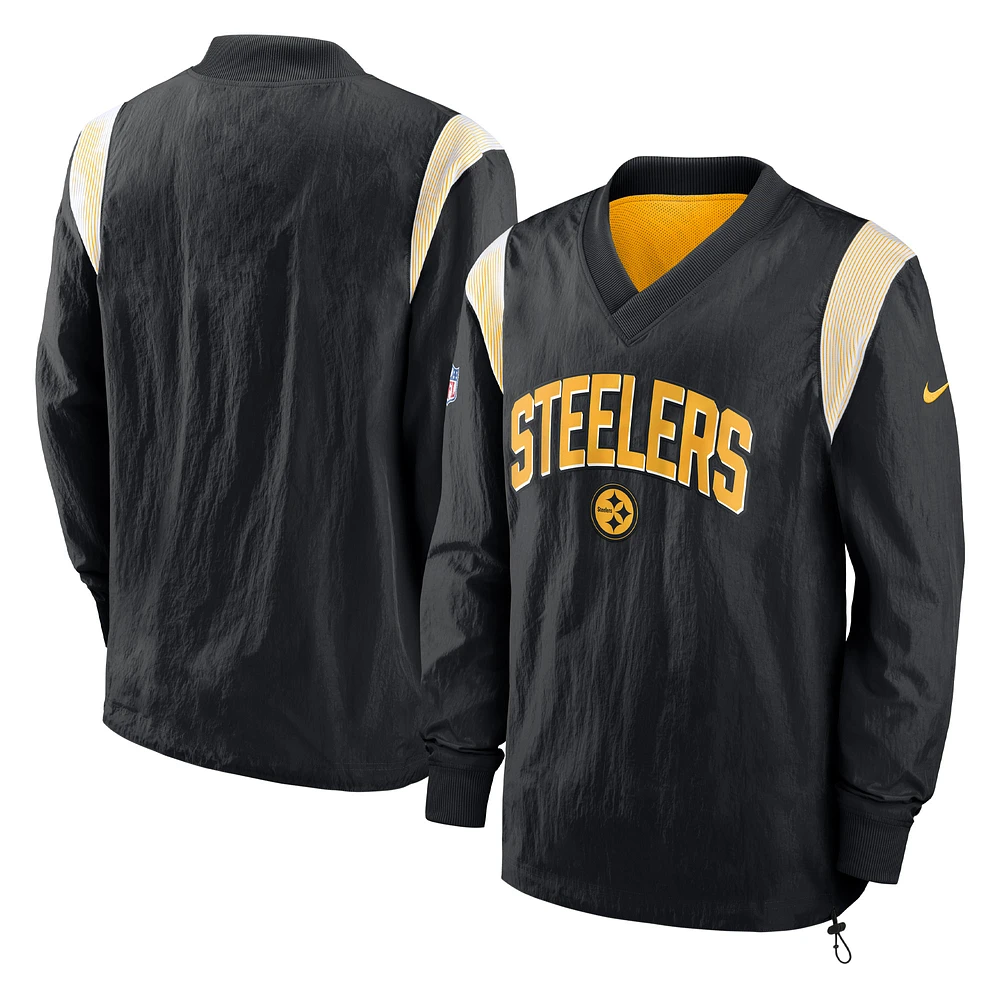 Men's Nike Black Pittsburgh Steelers Sideline Athletic Stack V-Neck Pullover Windshirt Jacket