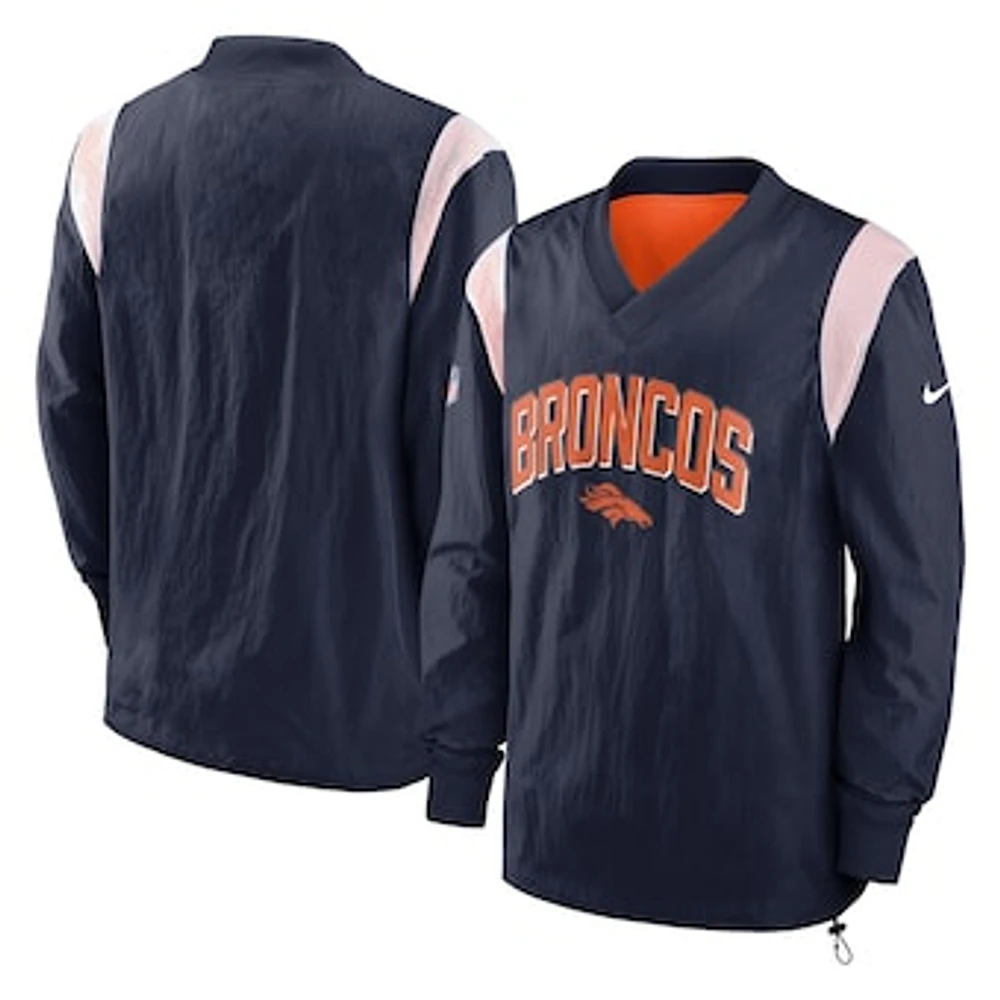 Men's Nike Navy Denver Broncos Sideline Athletic Stack V-Neck Pullover Windshirt