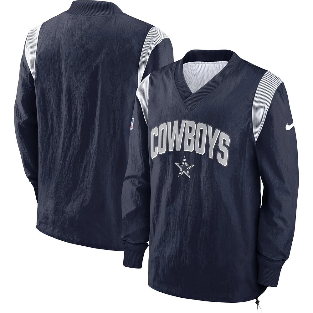 Men's Nike Navy Dallas Cowboys Sideline Athletic Stack V-Neck Pullover Windshirt Jacket