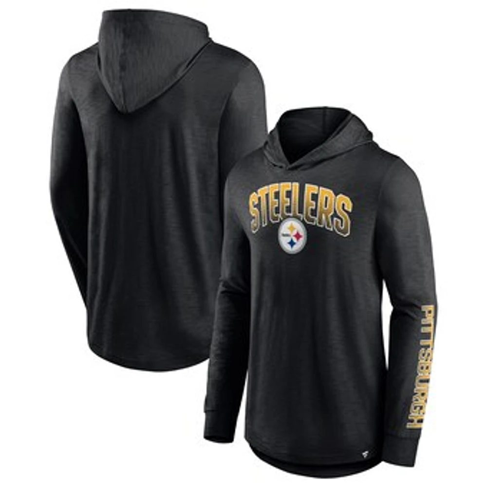 Men's Fanatics Black Pittsburgh Steelers Front Runner Long Sleeve Hooded T-Shirt