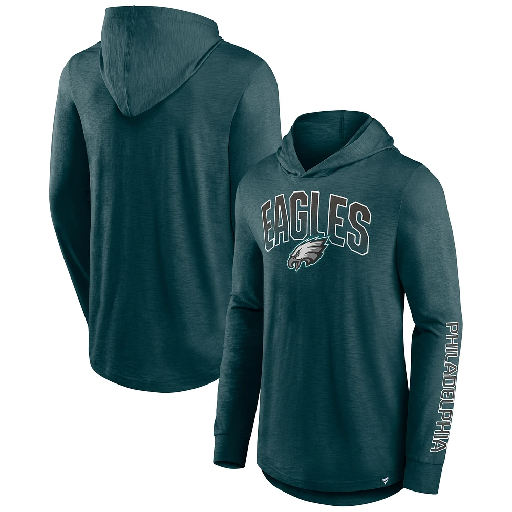 Men's Fanatics Midnight Green Philadelphia Eagles Front Runner Long Sleeve Hooded T-Shirt